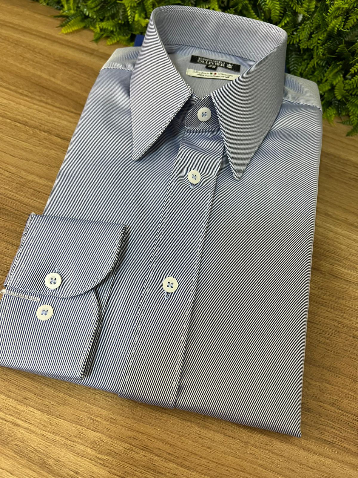 Camisa Fio Egípcio Designer Italiano Blu Diagonale