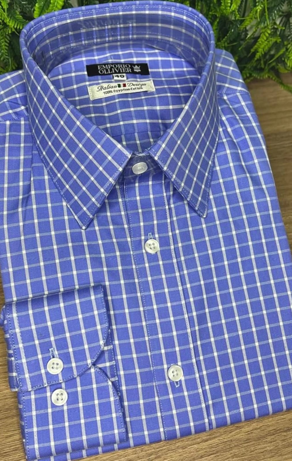Camisa Fio Egípcio Designer Italiano Blu Quadretto