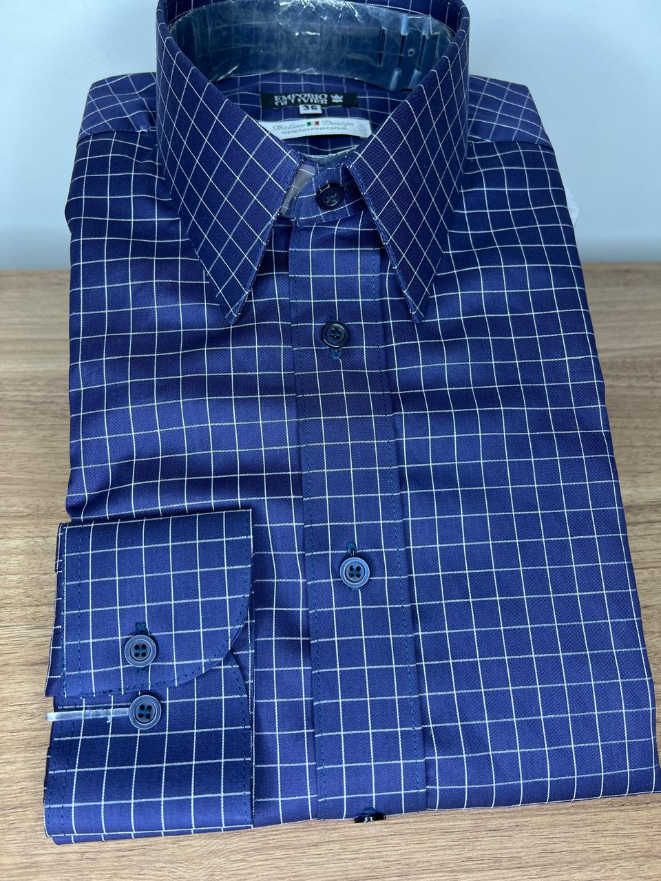 Camisa Fio Egípcio Designer Italiano Blu Finestrato