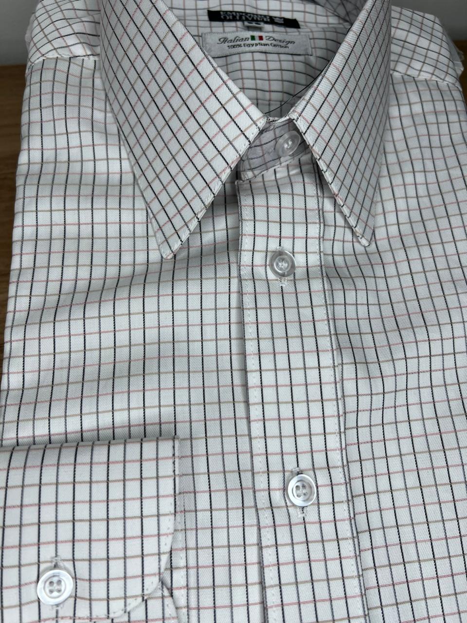 Camisa Fio Egípcio Designer Italiano Bianco Griglia