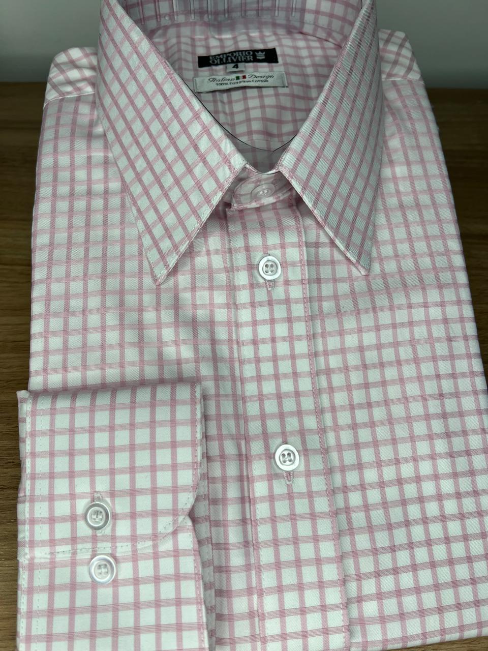 Camisa Fio Egípcio Designer Italiano Rosa Vichy