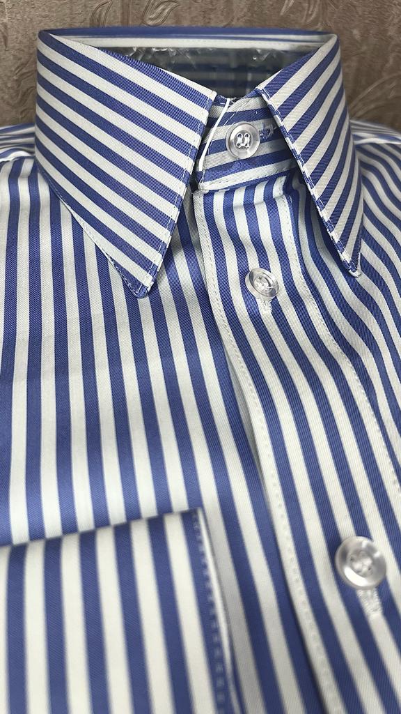 Camisa Fio Egípcio Designer Italiano Blu Riga