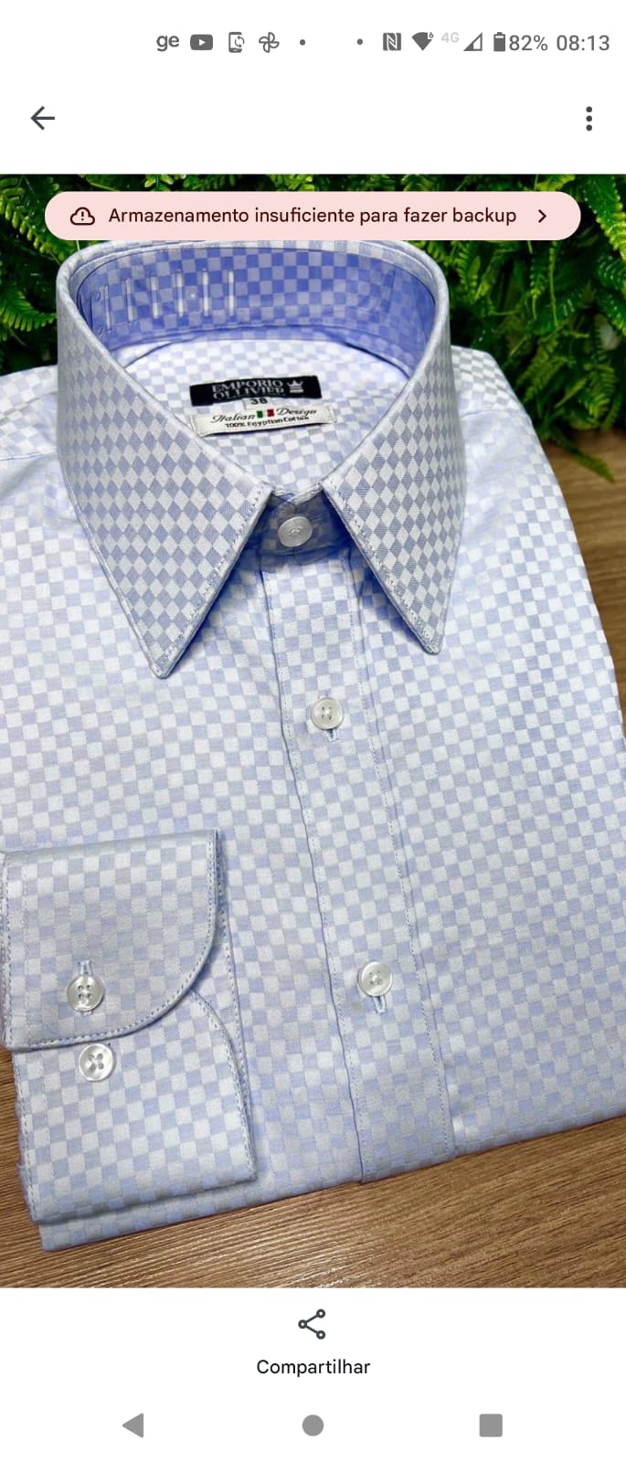 Camisa Fio Egípcio Designer Italiano Azzurro Scacchi