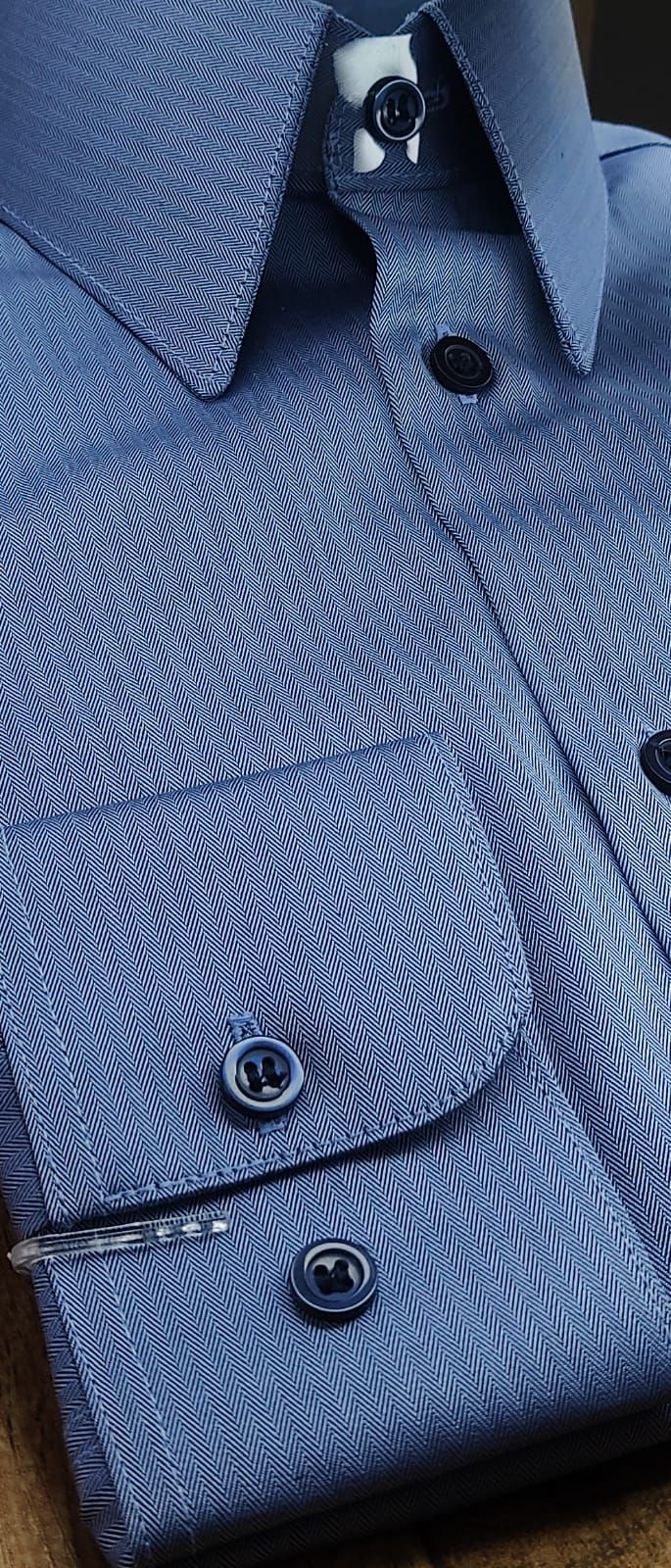 Camisa Fio Egípcio Designer Italiano Blu Notte
