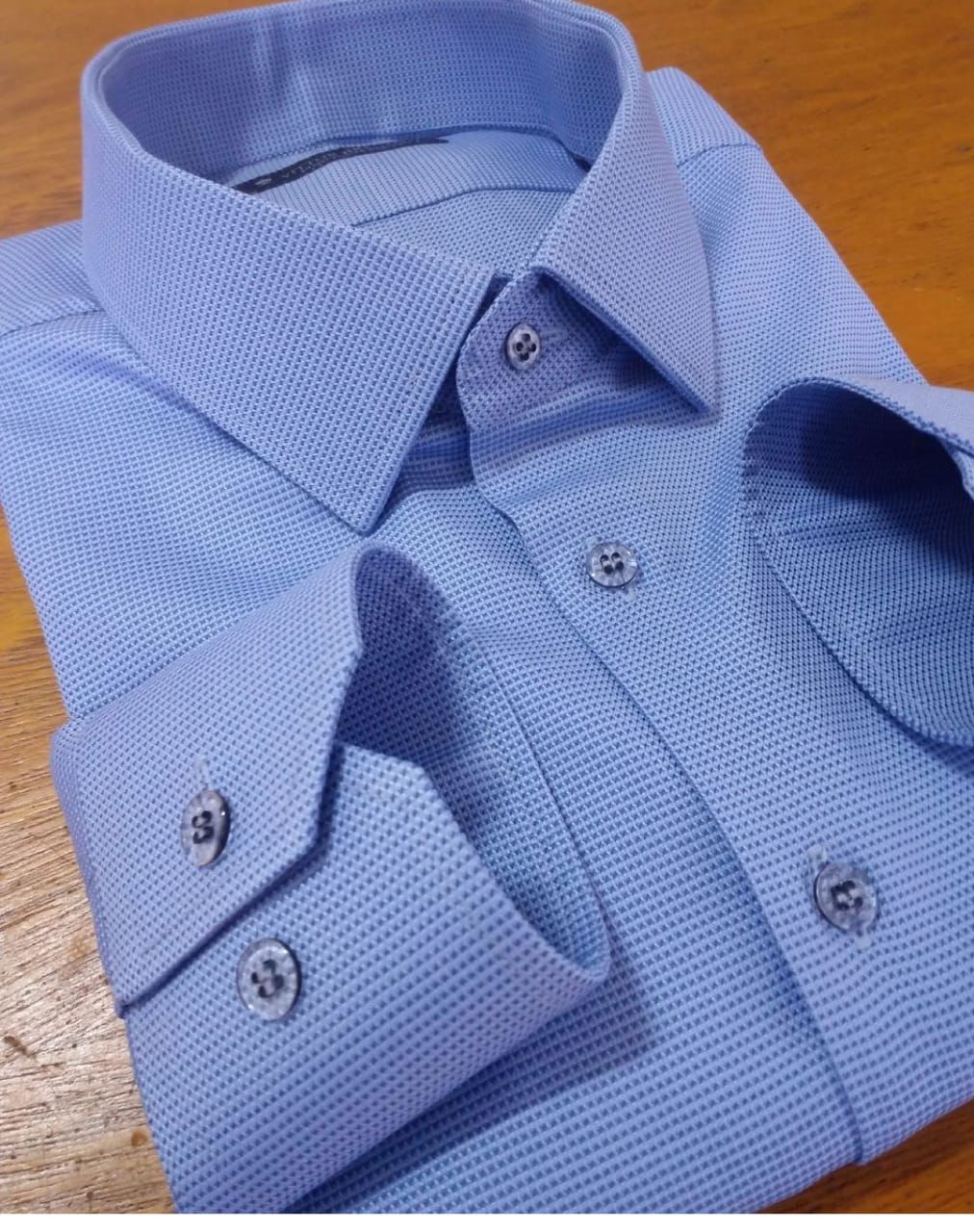 Camisa Fio Egípcio Designer Italiano Azzurro Nido