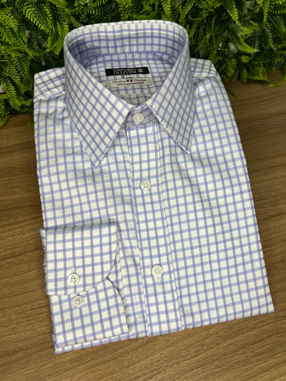 Camisa Fio Egípcio Designer Italiano Lilla Tattersall
