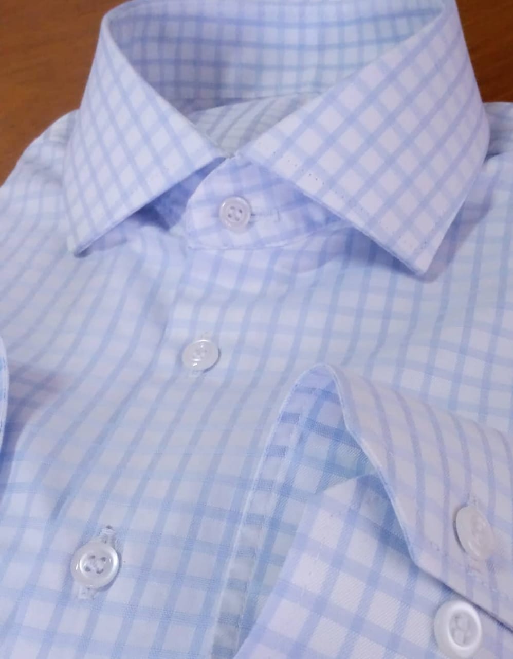 Camisa Fio Egípcio Designer Italiano Celeste Quadri
