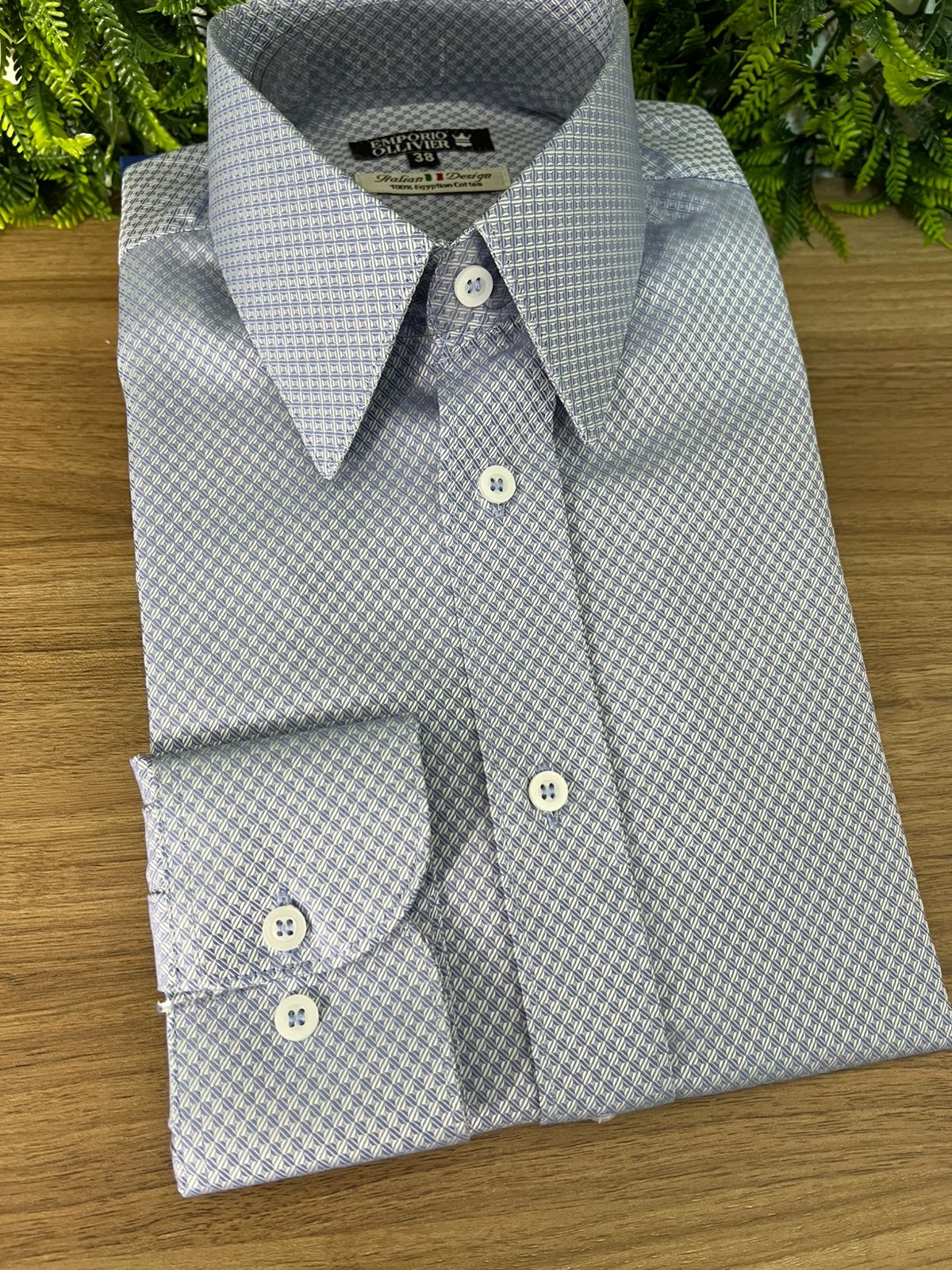 Camisa Fio Egípcio Designer Italiano Azzurro Rombo